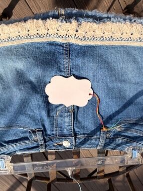 upscale denim skirt size 3 teen size by artist Jeanne Prom, one of a kind